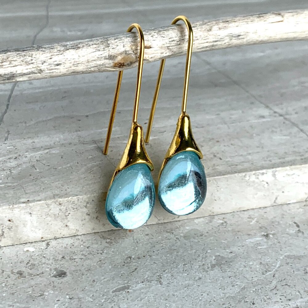 NEW~ Anthropologie Blue Stone Drop Earrings - Picture 4 of 7